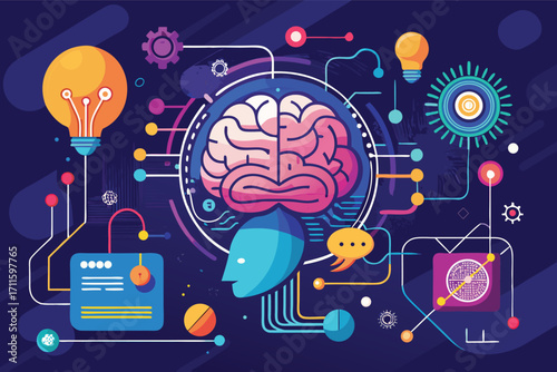 Creative illustration of brain with technology elements, representing artificial intelligence and innovation concepts