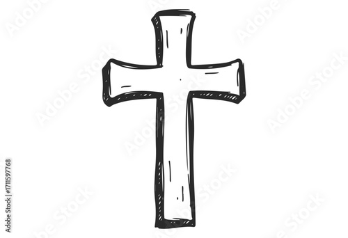 Hand-drawn cross sketch illustration symbolizing faith and christianity - stock vector
