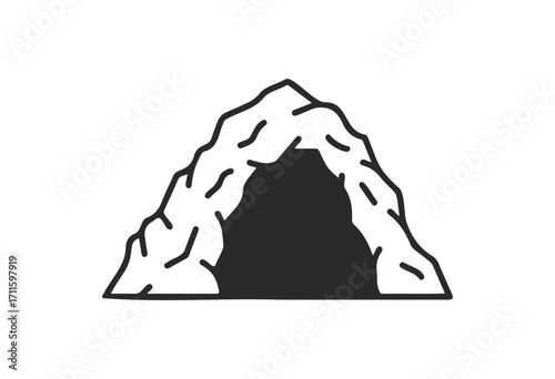 Simple black and white drawing of a cave entrance - stock vector