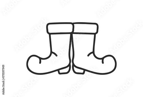 Simple outline of winter rubber boots illustration in black and white - stock vector