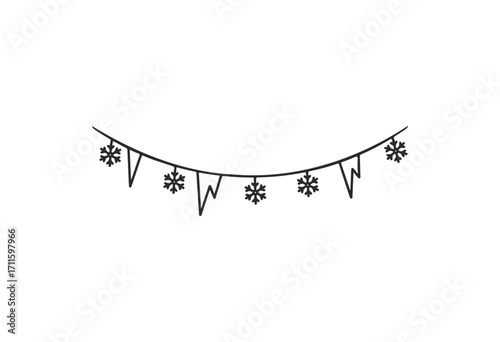 Minimalist snowflake garland design with triangular bunting elements - stock vector