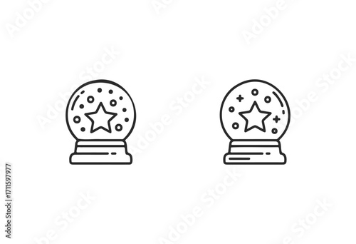 Outline of two christmas snow globes with star center - stock vector
