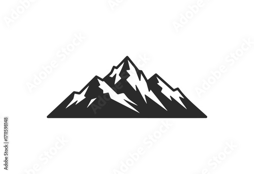 Black mountain silhouette icon with snowy peaks on white - stock vector