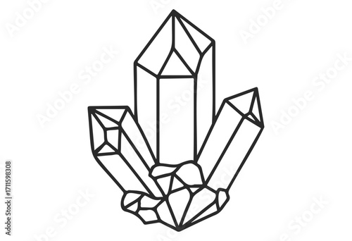 Outline of geometric crystal cluster design in black and white - stock vector