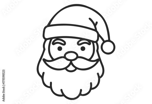 Black and white santa claus face line art illustration - stock vector