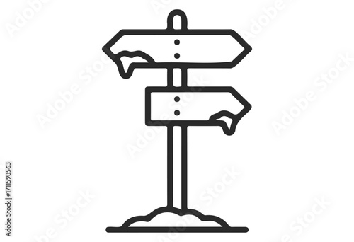 Winter directional signpost with snow-covered arrows in black and white - stock vector