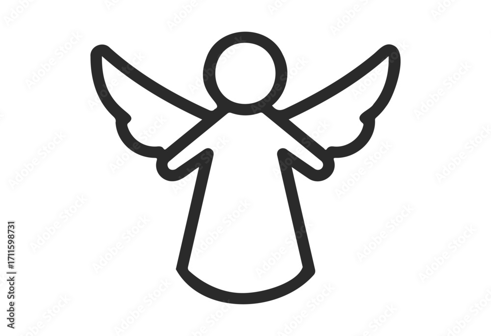 Obraz premium Minimalist angel icon with wings in black outline - stock vector