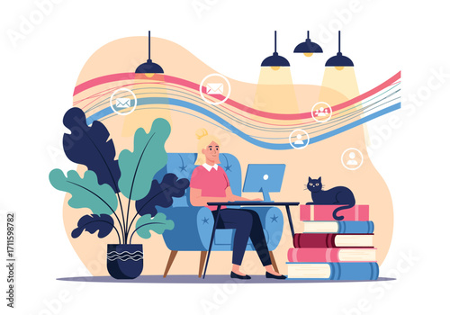 A person working remotely from their comfortable home office.