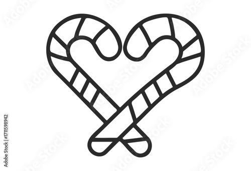 Heart-shaped candy canes black outline christmas holiday christmas decor - stock vector