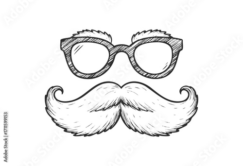 Retro style glasses and curled mustache illustration - stock vector