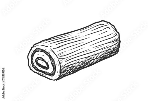 Hand-drawn swiss roll sketch with spiral detail - stock vector