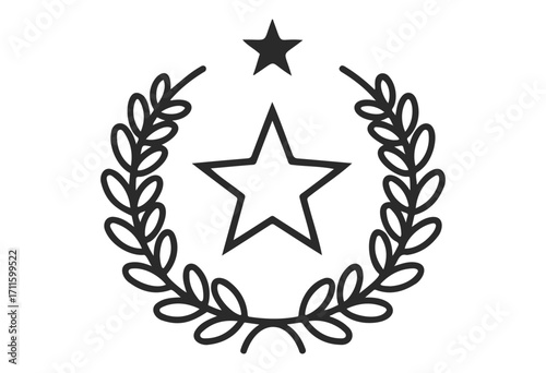 Minimalist emblem with star and laurel wreath design in monochrome - stock vector