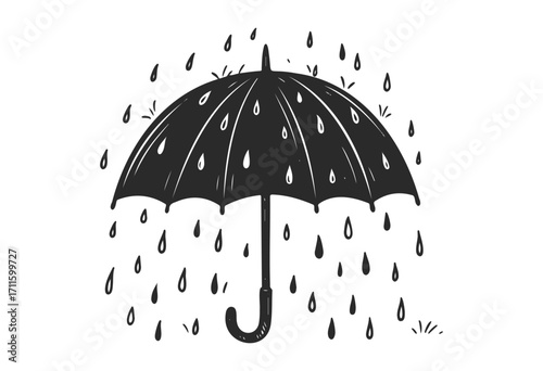 Black umbrella in rain with raindrop patterns - stock vector