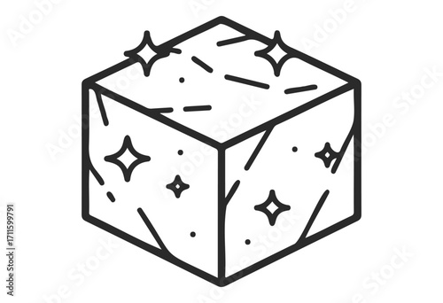 Monochrome gemstone cube with sparkles and geometric patterns - stock vector