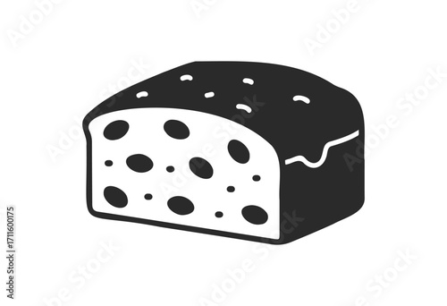 Monochrome illustration of chocolate chip bread slice - stock vector