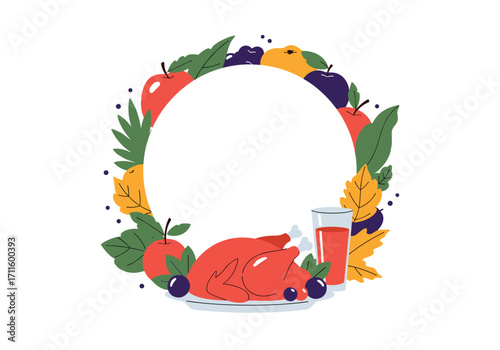 A bountiful thanksgiving feast featuring roasted turkey and seasonal fruits.