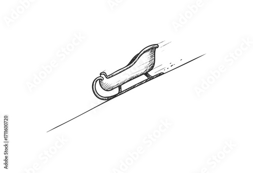 Hand-drawn sleigh illustration on downward slope in motion - stock vector