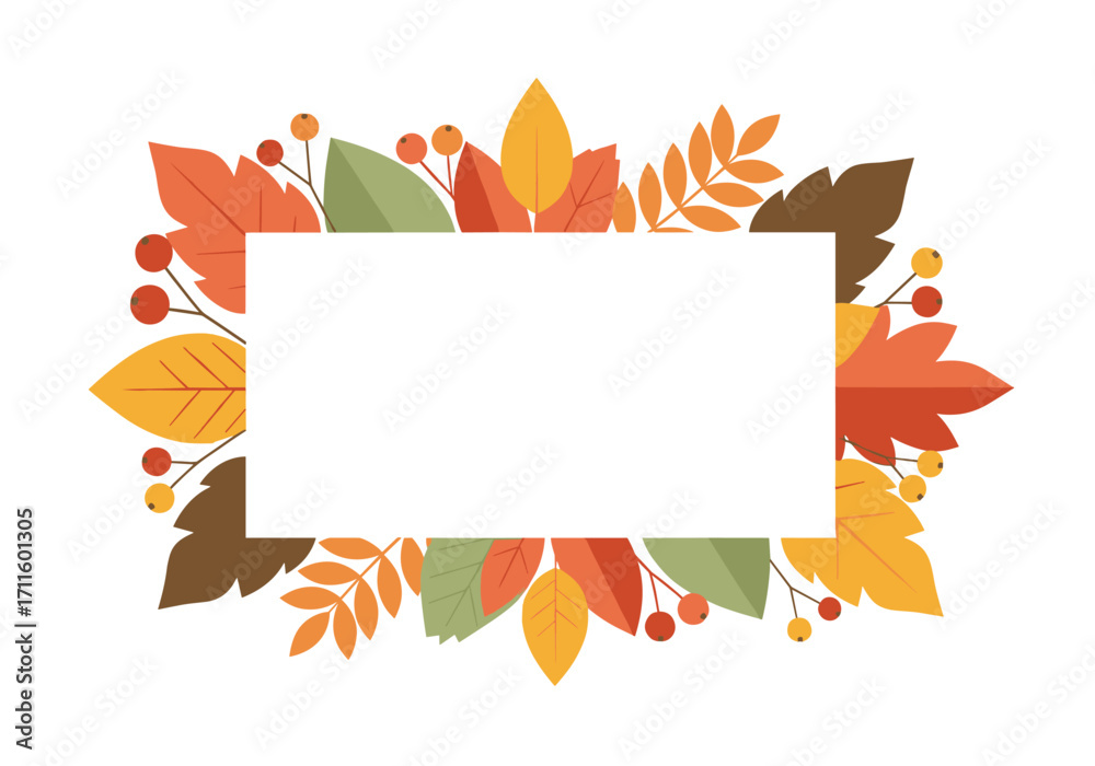 Fototapeta premium Decorative autumn leaves and berries frame with a blank space for text.