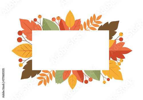 Decorative autumn leaves and berries frame with a blank space for text.