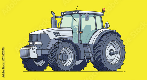 Powerful Farm Tractor in Grey and White.