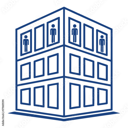 Modern office building with human icons symbolizing stakeholders and employees stakeholder icon