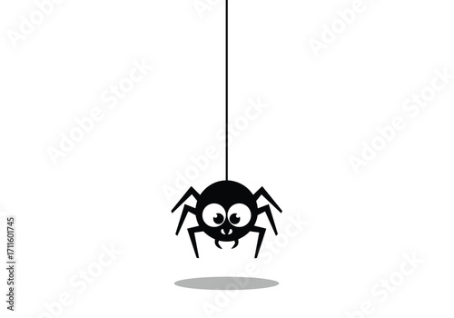 A cute cartoon spider hanging from a thread ready to scare you.