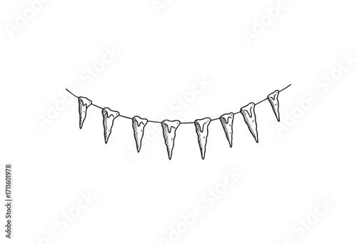 Hand-drawn tooth garland sketch for dental decoration - stock vector