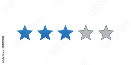 Three blue stars and two gray stars indicating a rating of three out of five on a white background
