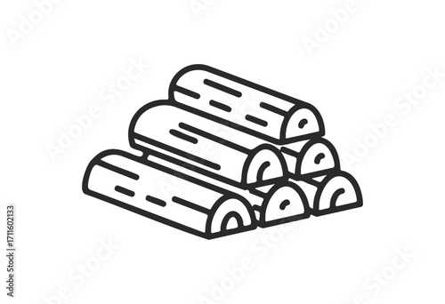 Stacked firewood logs icon in minimalist black and white line art style - stock vector
