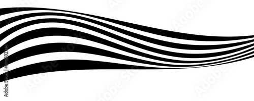 Black line wave pattern. Optical illusion stripe background, abstract geometric wavy texture