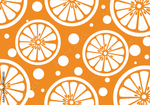 A refreshing and vibrant background with sliced oranges and white dots.