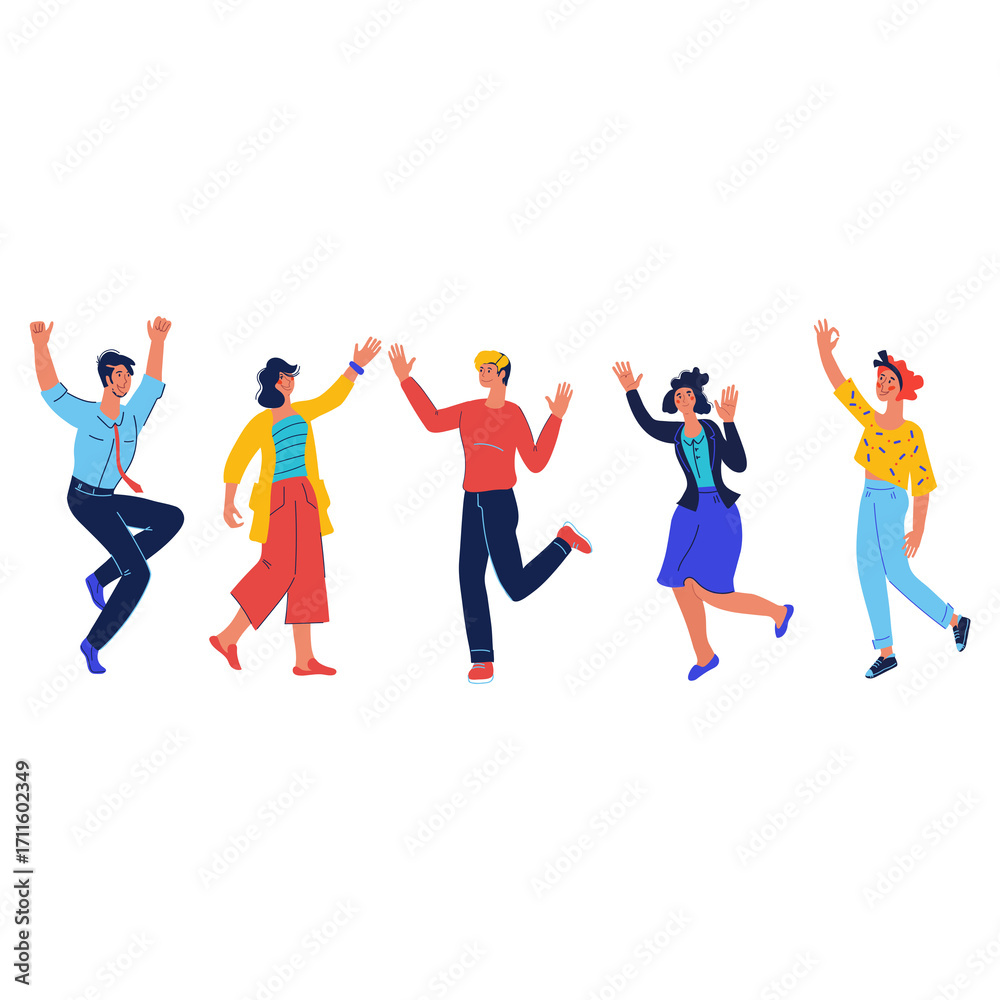 Obraz premium Group of happy business people celebrating success and jumping