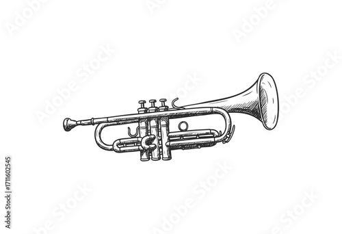 Vintage trumpet sketch illustration - stock vector