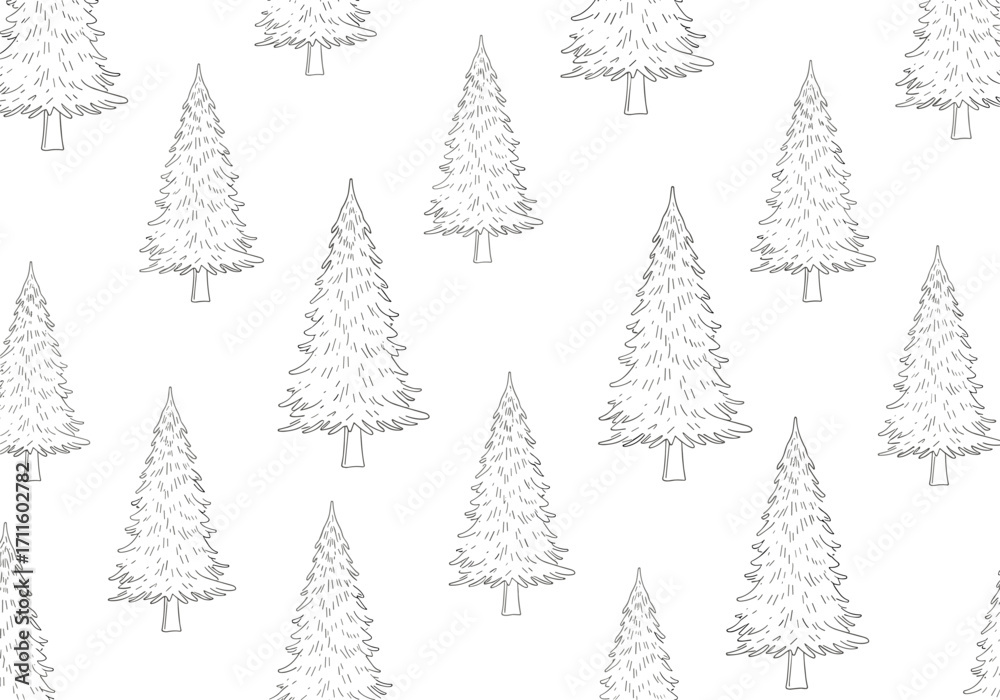 Obraz premium A black and white pattern of small fir trees.