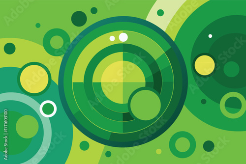 Vibrant abstract design with circular patterns and shades of green in a modern artistic composition
