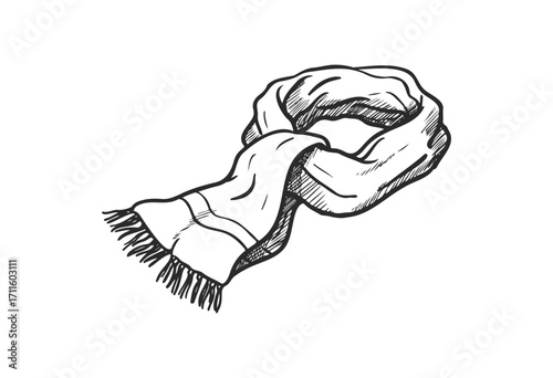 Hand-drawn scarf sketch with fringe detail - stock vector