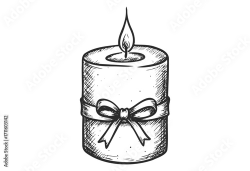 Hand-drawn candle with bow illustration - stock vector