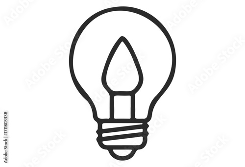 Minimalist black and white light bulb icon design with thick outline - stock vector