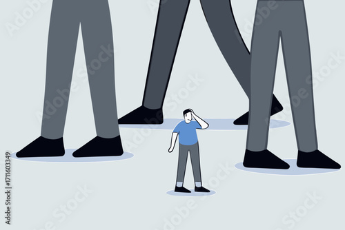 small business to fight with large company, strained entrepreneur observing significant rival in identical industry.
