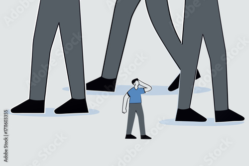 small business to fight with large company, strained entrepreneur observing significant rival in identical industry.