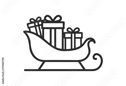 Festive sleigh with wrapped gifts - stock vector