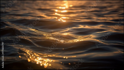 Golden sunset reflections on rippling water. AI image