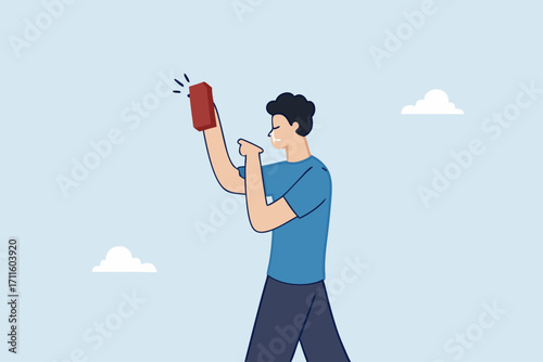 Business banned, businessman blowing whistle showing red card to ban employee involved in offense.