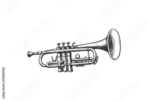 Hand-drawn trumpet sketch - stock vector