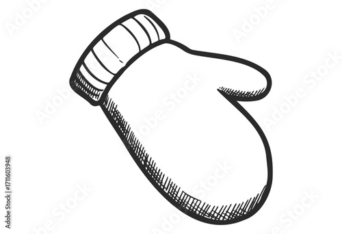 Black and white sketch of a knitted mitten - stock vector