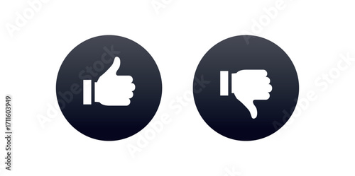 Illustration of thumbs up and thumbs down icons in oval shapes against a white colored background scene