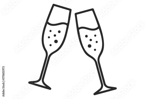 Two clinking champagne glasses icon celebrating cheerful occasions - stock vector