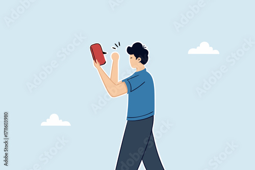 Business banned, businessman blowing whistle showing red card to ban employee involved in offense.