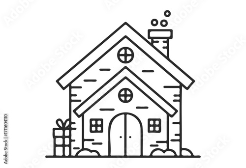 Charming cottage with gable roof and chimney - stock vector
