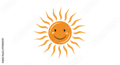 Happy cartoon sun with rays illustration.